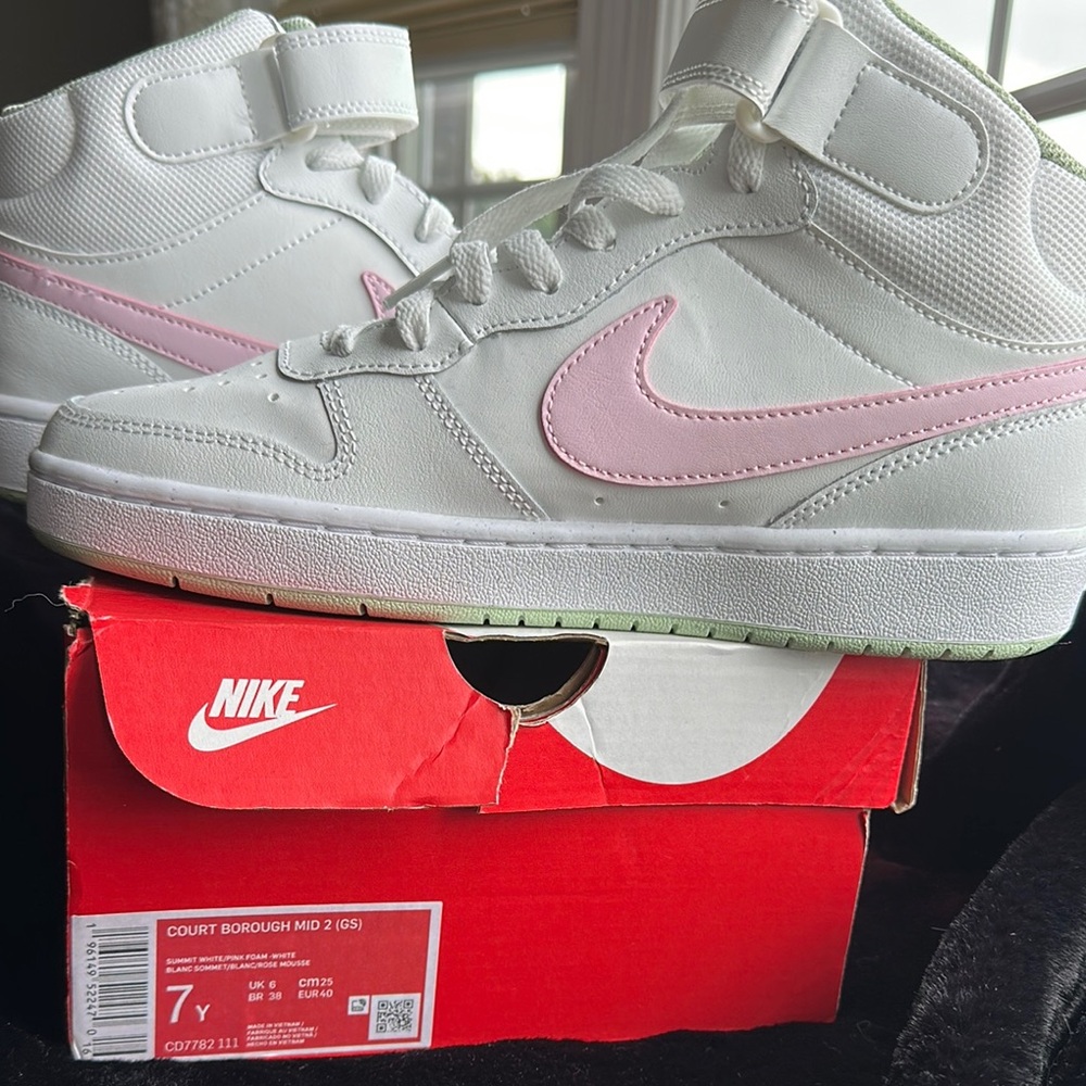 Nike Court Borough Mid 2 GS White, Green and Pink High-Tops